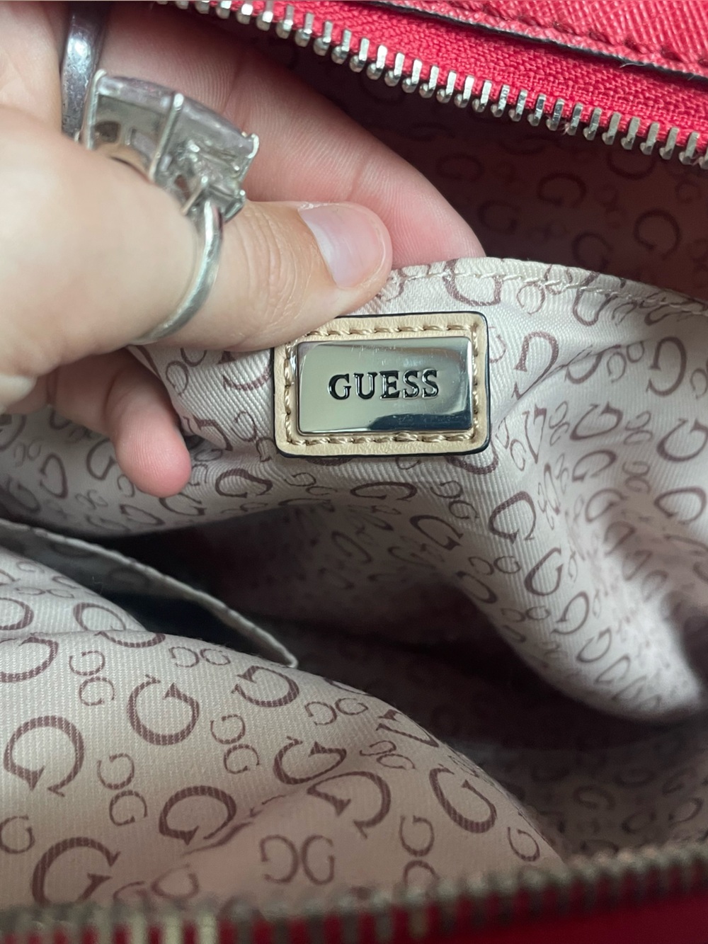 GUESS Red Embossed Logo Mini Backpack - Picture 6 of 8